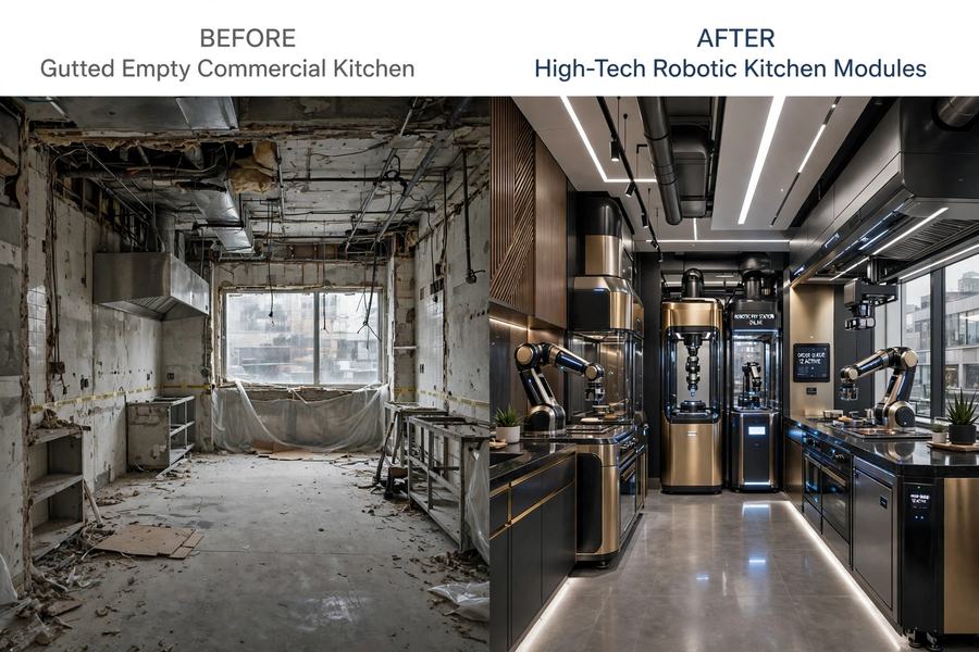 Gutted kitchen, before and after